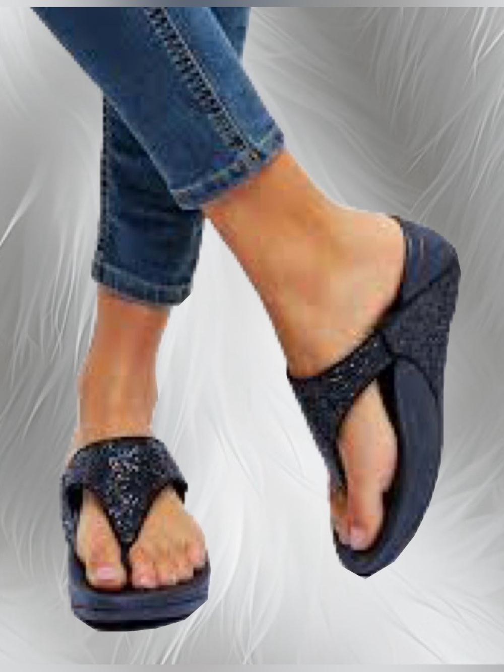 FitFlop Lulu Glitter Thong Wedge Sandals in Midnight Navy - Picture 4 of 8
